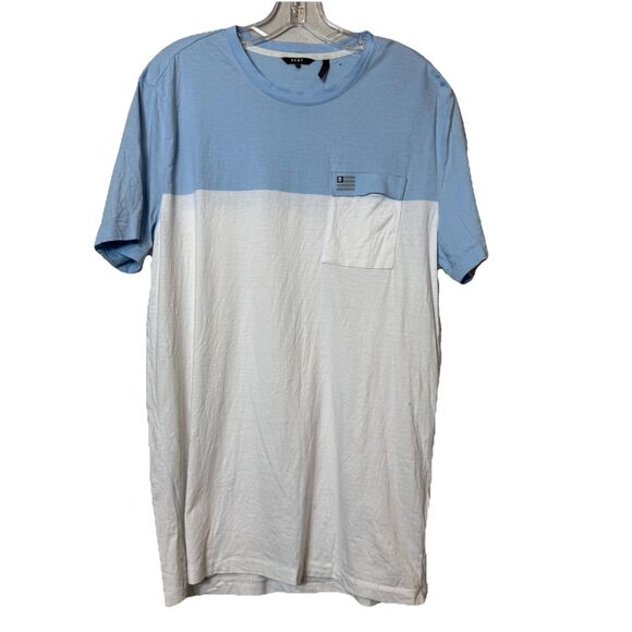 DKNY Color Block Pocket Tee Light Blue White 100% Cotton Men’s M Streetwear - Picture 1 of 8